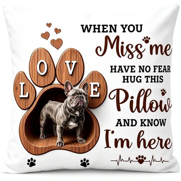 Personalised Pet Memorial Cushion Cover | When You Miss Me Hug This Pillow | Custom Dog Photo Bereavement Keepsake | Sympathy Gift for Pet Loss