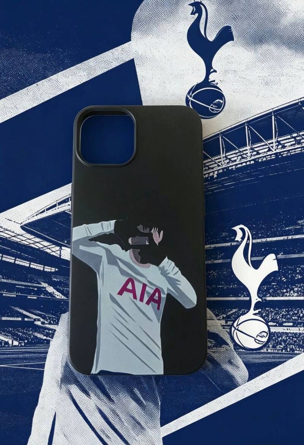 Son Heung-min Tottenham Hotspur Inspired iPhone 14 Case – Spurs Football Fan Phone Cover – Protective Matte Black Samsung & iPhone Case Gift for Football Supporters