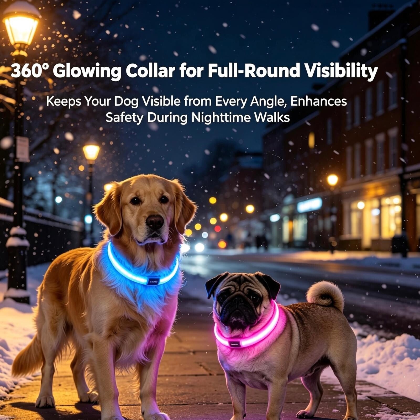 USB Rechargeable LED Flashing Dog Collar – Glow & Flash Safety Collar for Night Walking (Pink, Blue & Green)