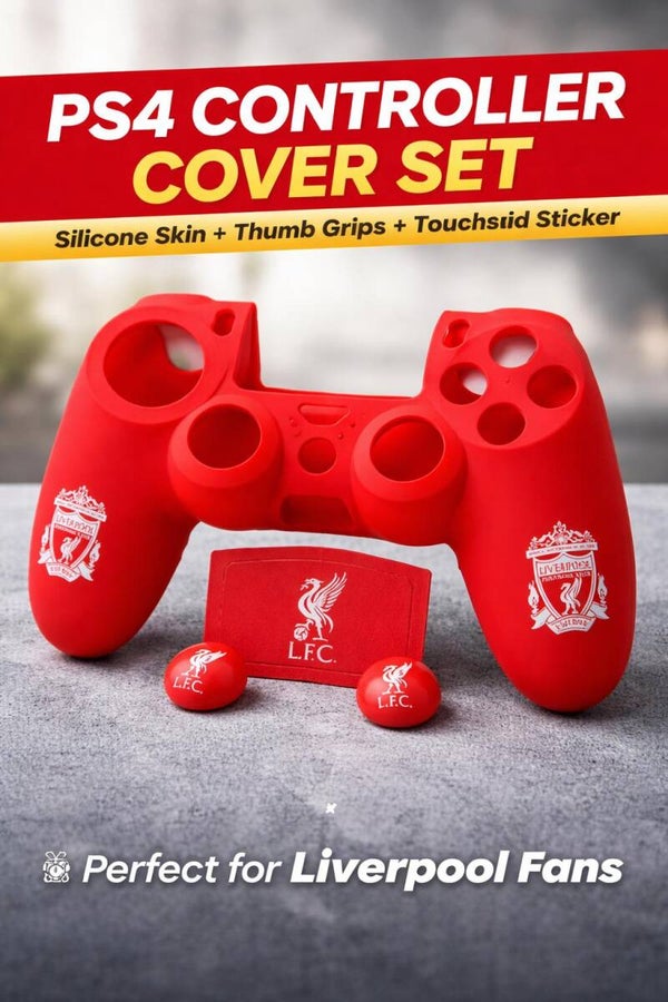 Liverpool FC PS4 Controller Cover Set | PlayStation 4 Silicone Skin + Touchpad Sticker + 2 Thumb Grips |  | Football Fan Gift