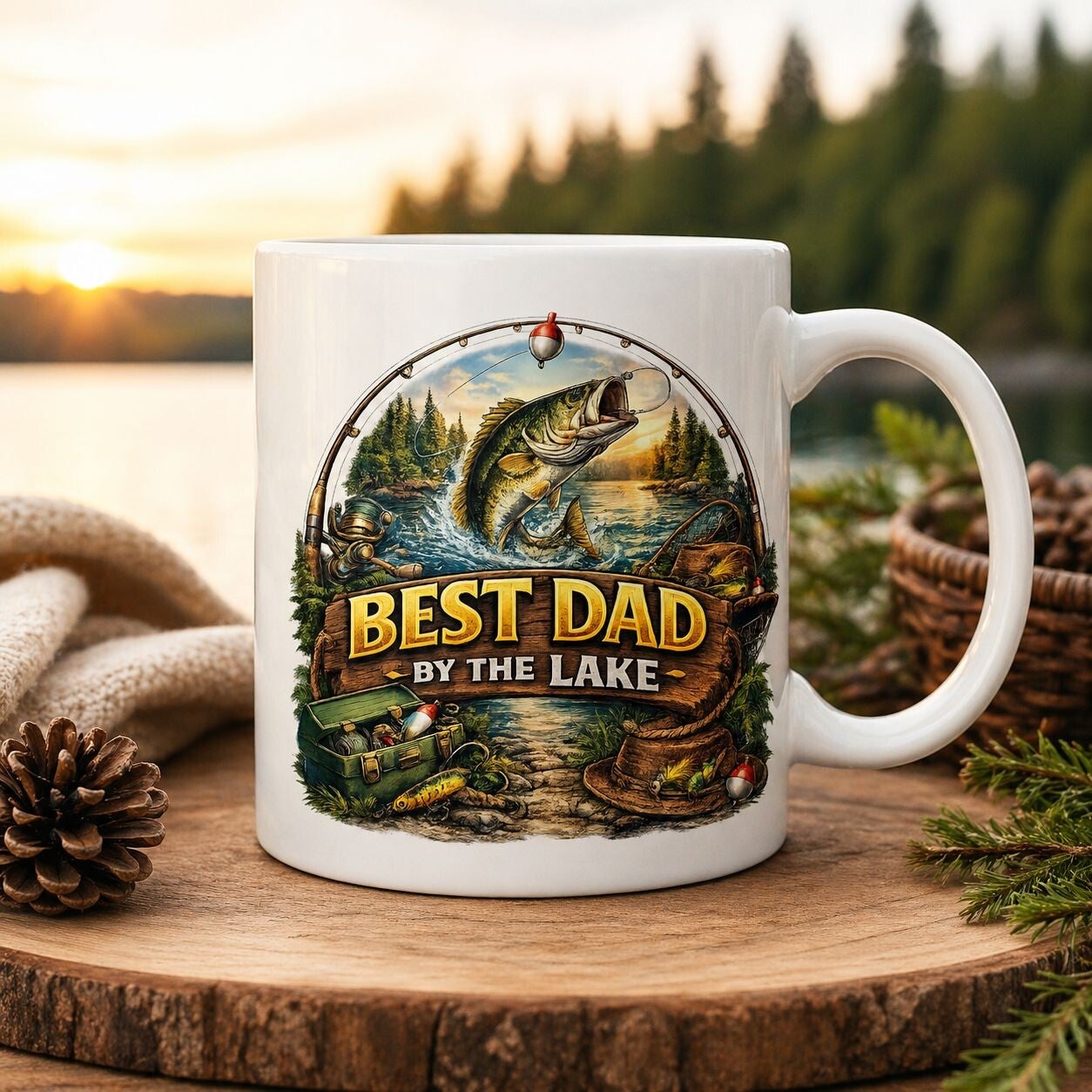 Dad By The Lake Fishing Mug | Father's Day Fisherman Coffee Cup
