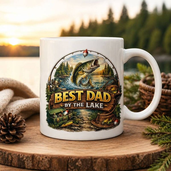 Dad By The Lake Fishing Mug | Father's Day Fisherman Coffee Cup