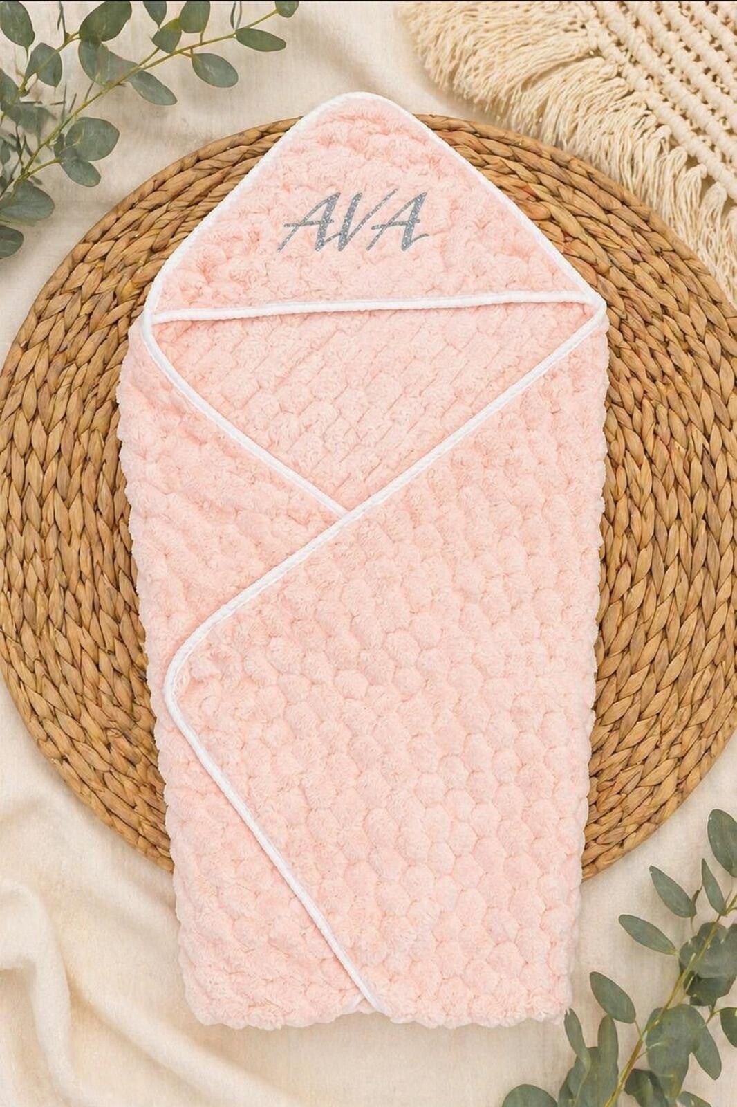 Personalised Pink Hooded Baby Towel | Custom Name Soft Polyester Bath Towel