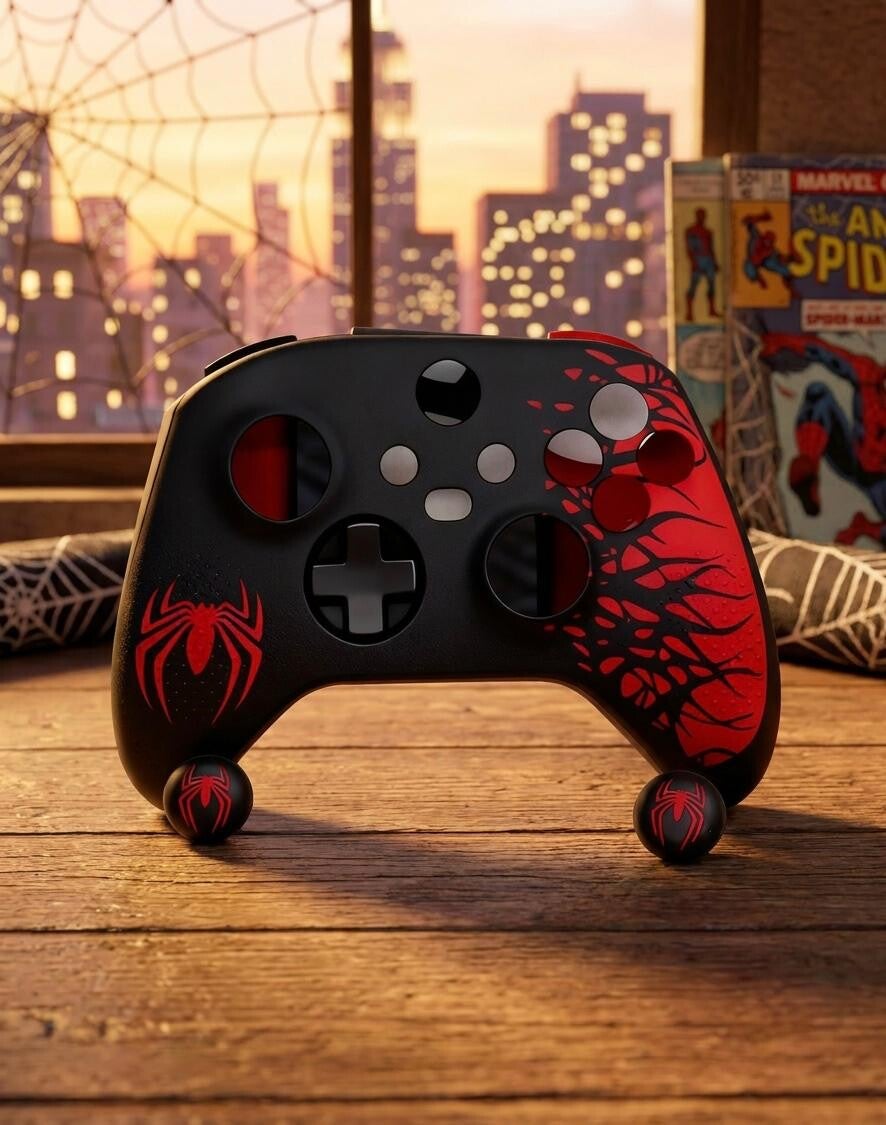 Spider-Inspired Xbox Controller Shell Cover | Red & Black Gamer Controller Faceplate | Superhero Gaming Accessories