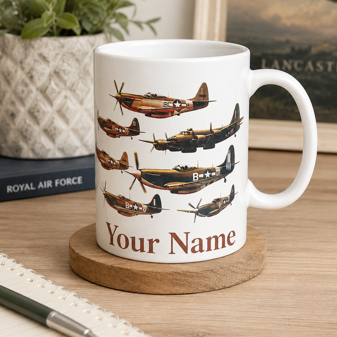 Personalised Avro Lancaster WWII Bomber Mug – Custom Name RAF Aviation Coffee Cup for Aircraft & History Enthusiasts
