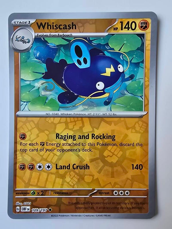 WHISCASH (OBSIDIAN FLAMES 109/197) (REVERSE HOLO) (POKÉMON) (TRADING CARD)