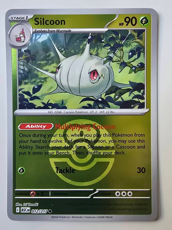 SILCOON (ASCENDED HEROES 012/217) (REVERSE HOLO LOVE BALL) (POKÉMON) (TRADING CARD)
