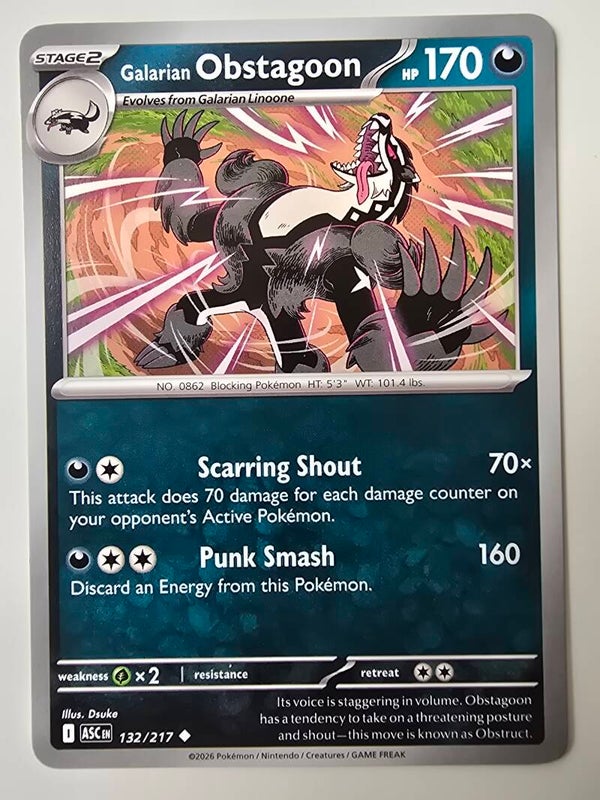GALARIAN OBSTAGOON (ASCENDED HEROES 132/217) (POKÉMON) (TRADING CARD)