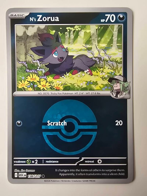 N'S ZORUA (ASCENDED HEROES 136/217) (REVERSE HOLO POKÉ BALL) (POKÉMON) (TRADING CARD)