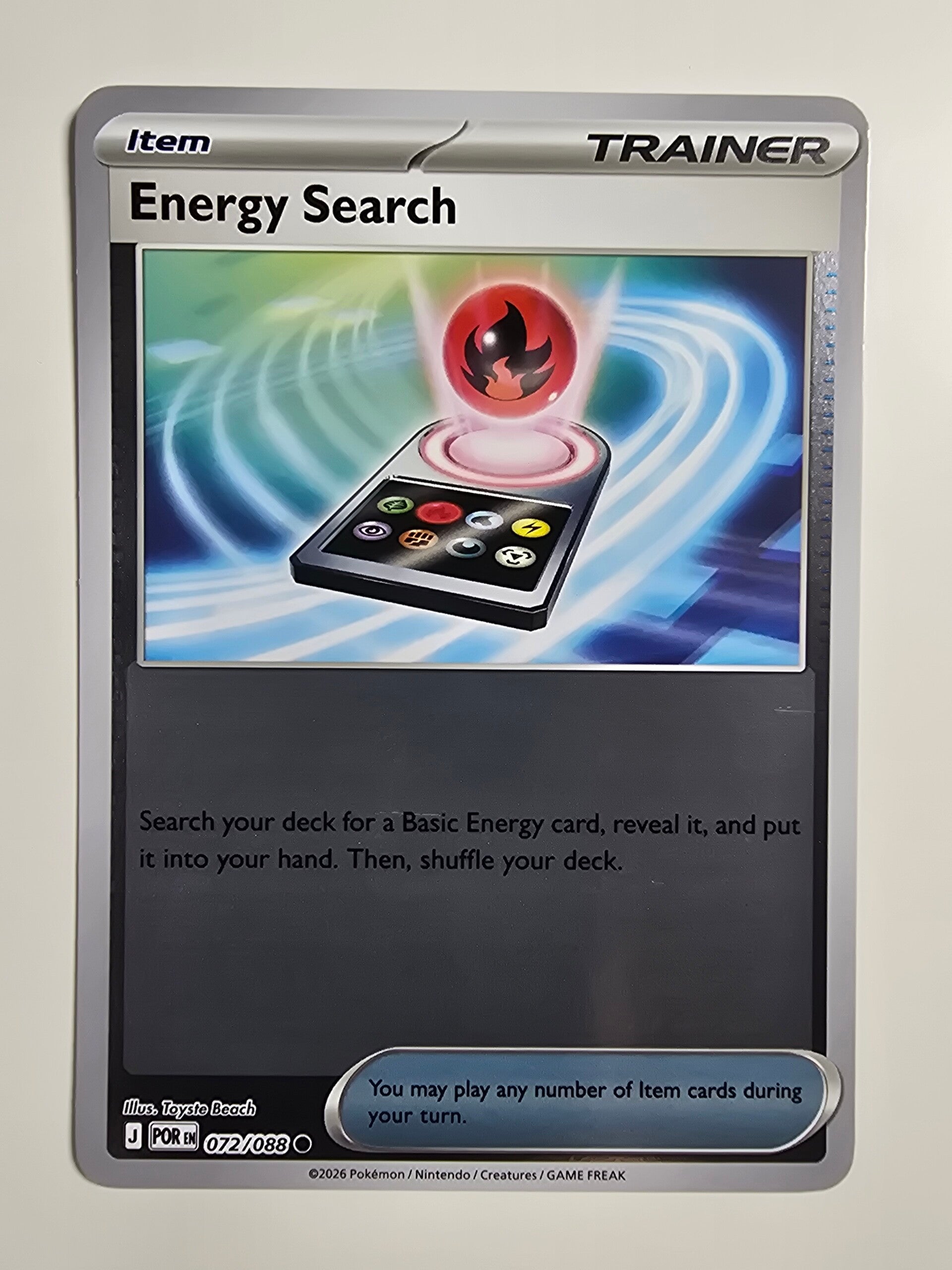 ENERGY SEARCH (PERFECT ORDER 072/088) (REVERSE HOLO) (POKÉMON) (TRADING CARD)