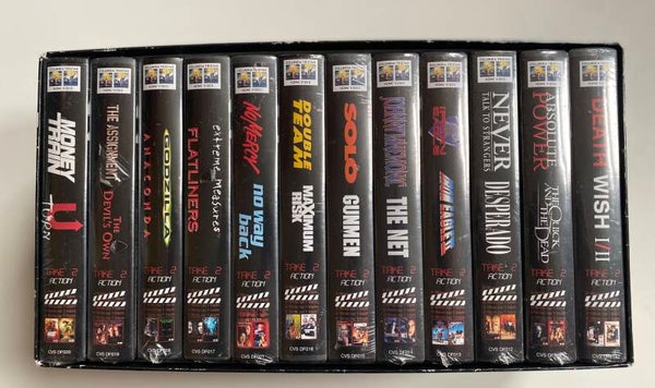 TAKE 2 ACTION BOX / DEATH WISH 1 & 2 ABSOLUTE POWER / THE QUICK AND THE DEAD  NEVER TALK TO STRANGERS / DESPERADO  IRON EAGLE 1 & 2  JOHNNY MNEMONIC / THE NET SOLO / GUNMEN DOUBLE TEAM / MAXIMUM RISK NO MERCY / NO WAY BACK EXTREME MEASURES (IN SEAL) (VHS)