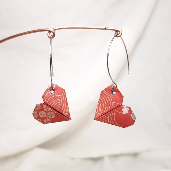 BOUCLES D’OREILLES en Origami « COEUR » 100% fait-main