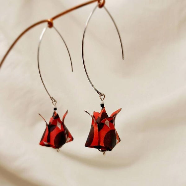 BOUCLES D’OREILLES en Origami « BOUTON de LOTUS » 100% fait-main