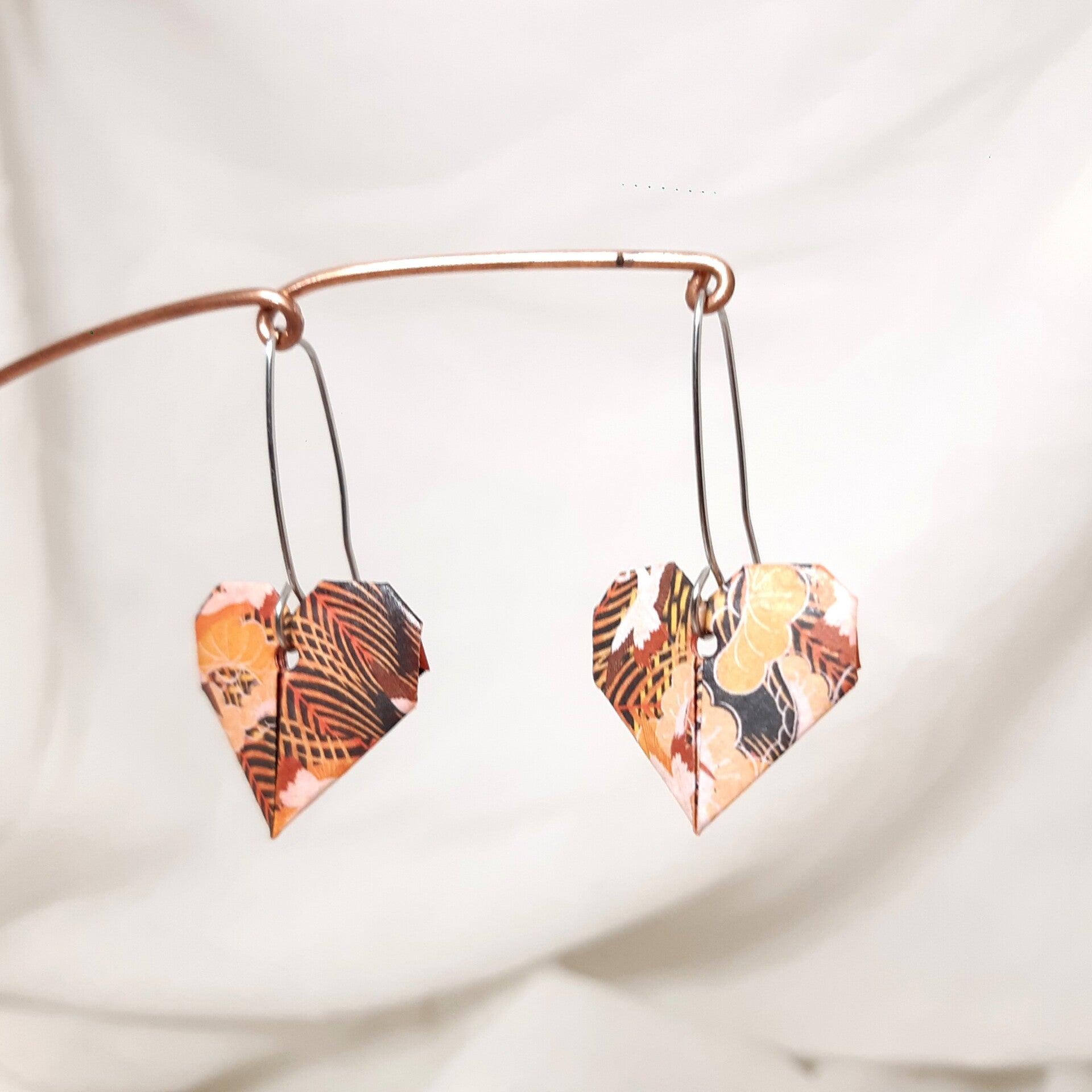 BOUCLES D’OREILLES en Origami « COEUR » 100% fait-main