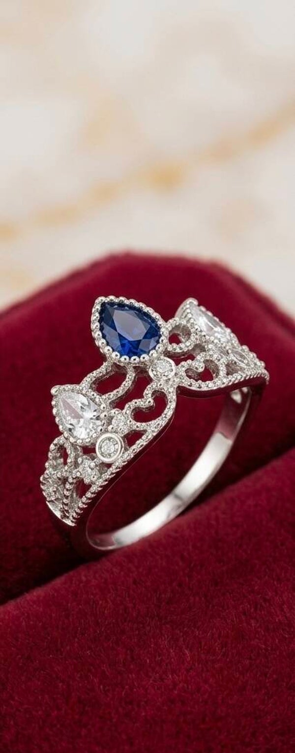 Anello”sogno reale” a tiara  blu reale