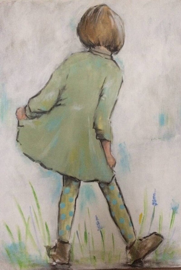 Meisje met groen jurkje 60x70 cm
