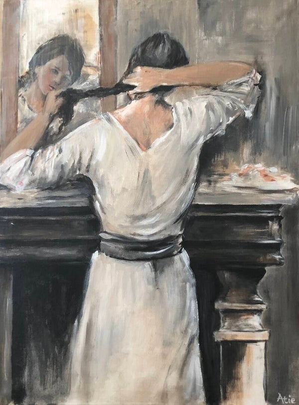 Meisje voor spiegel 70x90 cm