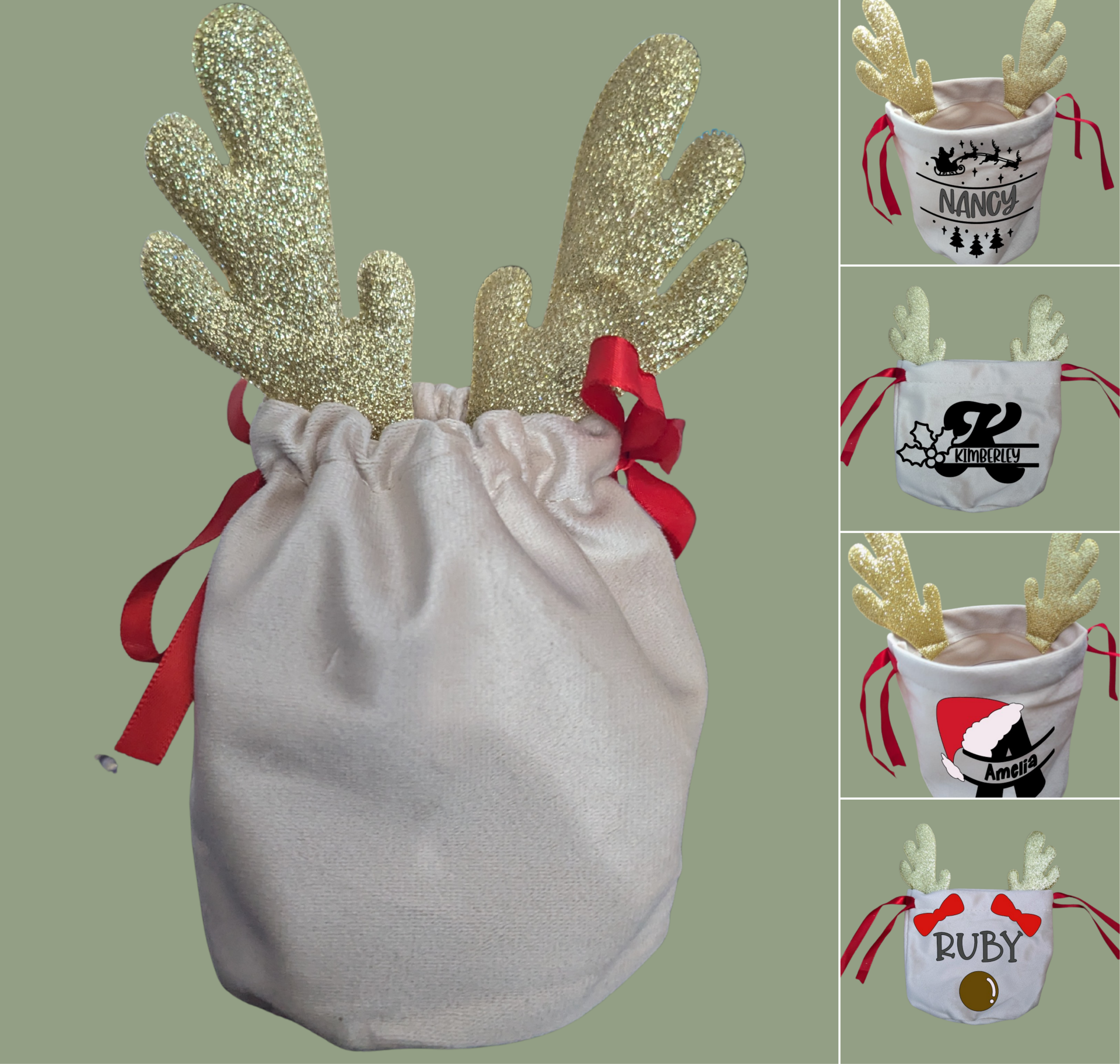 Personalised reindeer pouch 13cm x 15cm