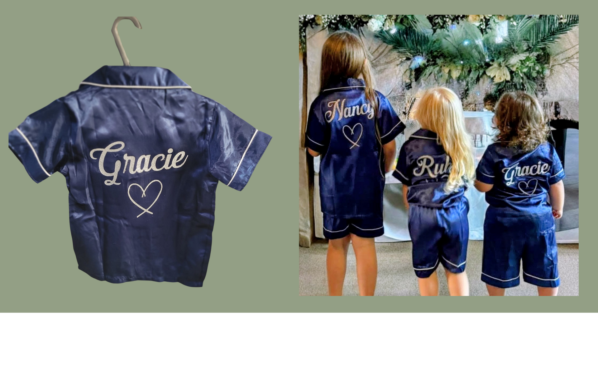 Kids silk personalised wedding pyjamas. various colours avaliable