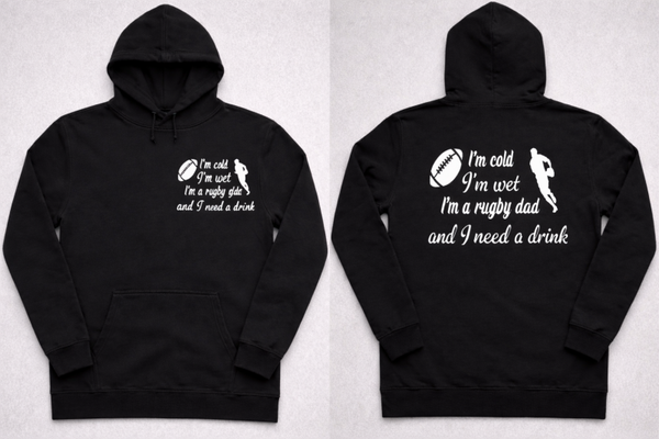 Mens hoodie. Available in various colours.Small logo front, large logo back