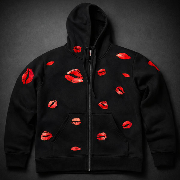 Adults custom made lip kiss hoodie.  Available in various colours and sizes