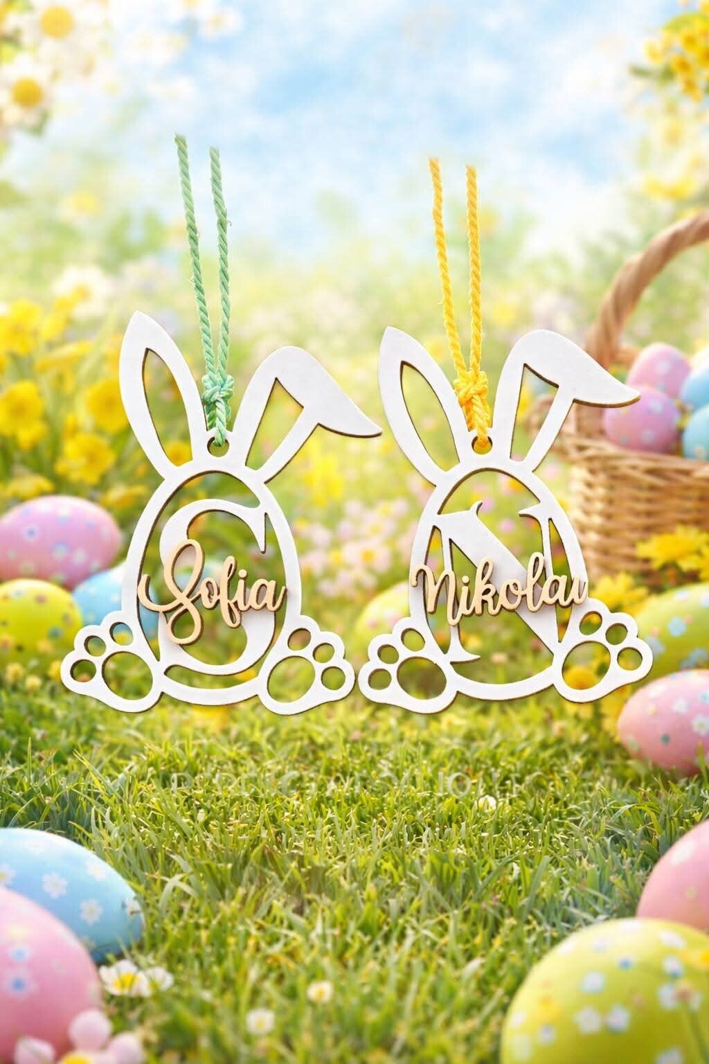 Personalised Easter Bunny Name Tag – Wooden Hanging Decoration