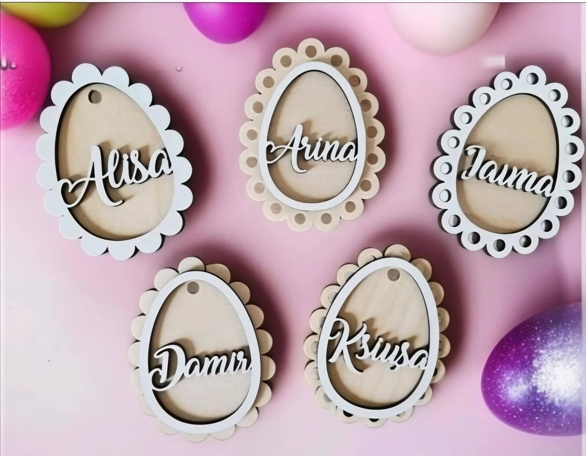 Personalised Easter Egg Name Tag – Wooden Hanging Decoration