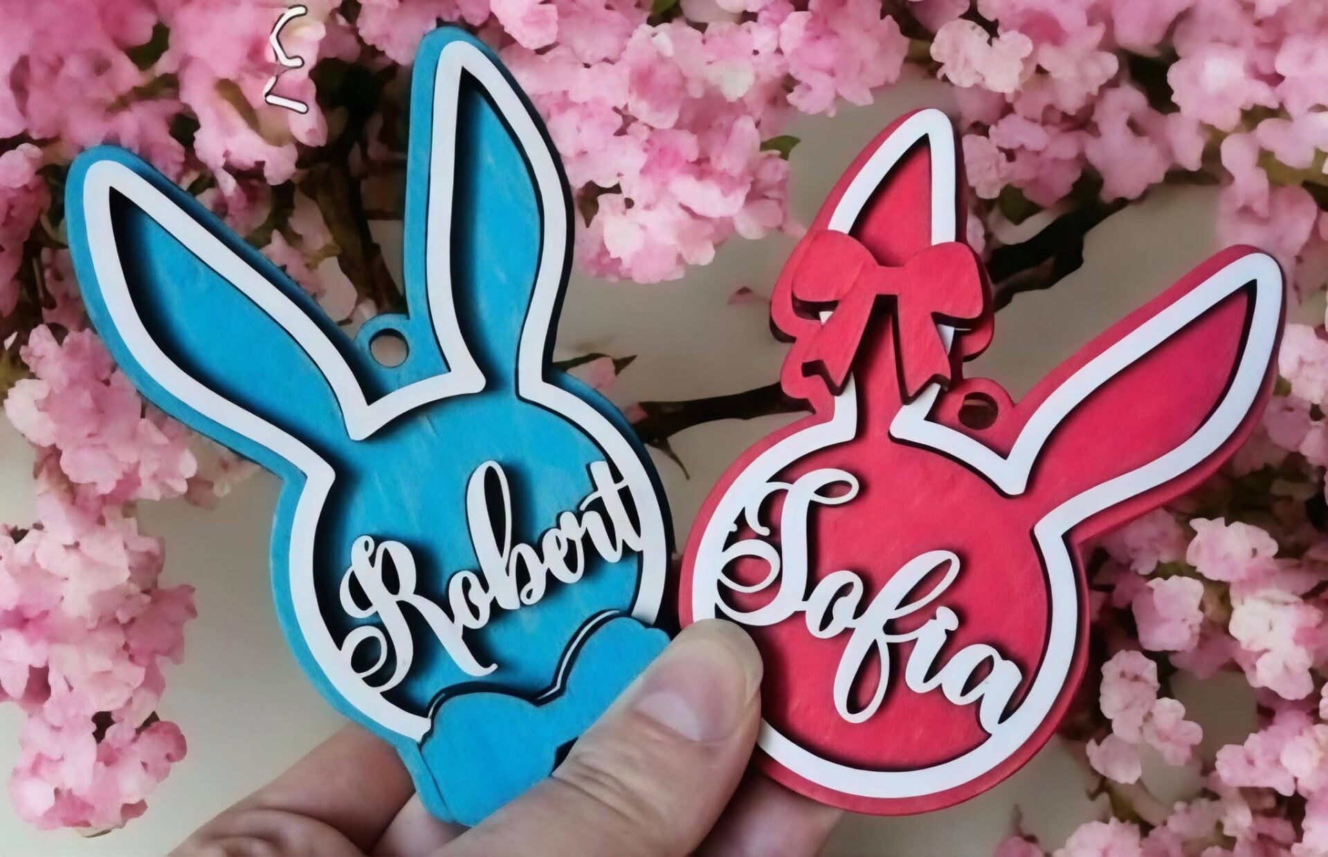 Personalised bunny face Easter tags-wooden hanging decoration