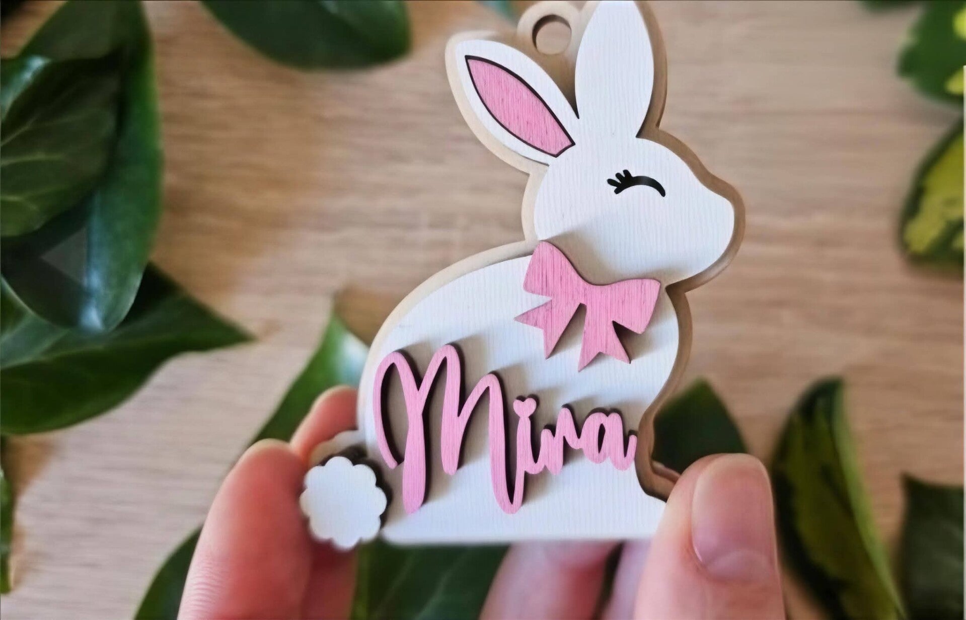 Personalised Easter bunny name tag - wooden hanging decoartion