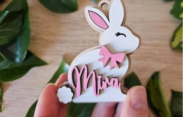 Personalised Easter bunny name tag - wooden hanging decoartion