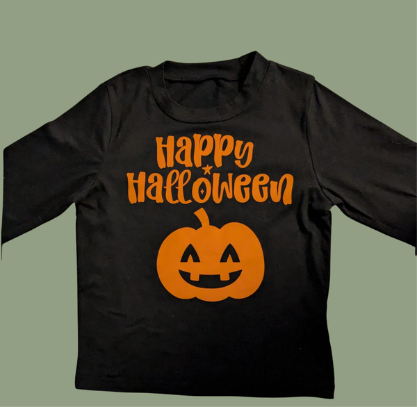 Happy halloween t-shirt. Personalised with name. Available in short or long sleeved