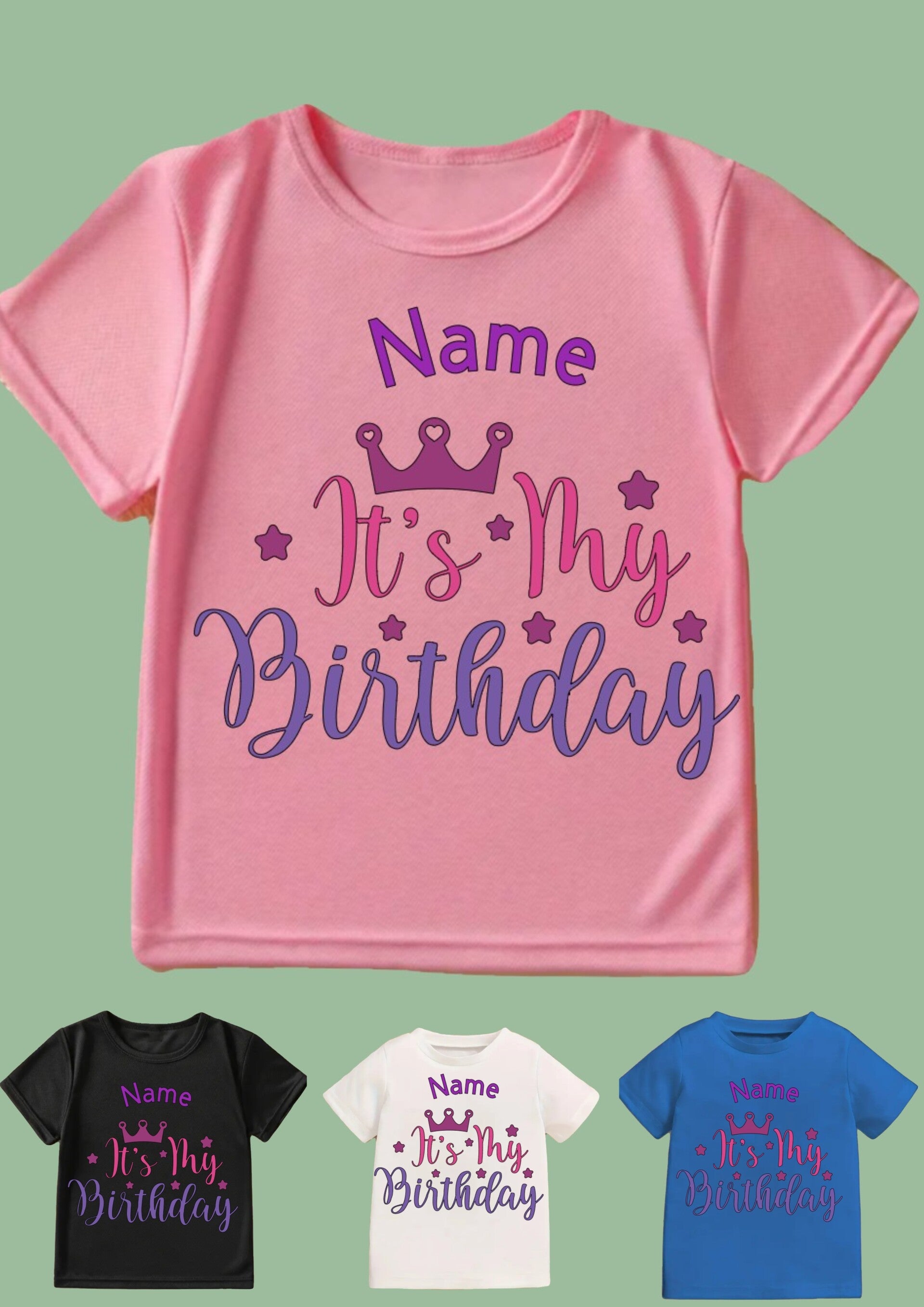 It's my birthday themed birthday t-shirt. Personalise with name. Available in a variety of colours