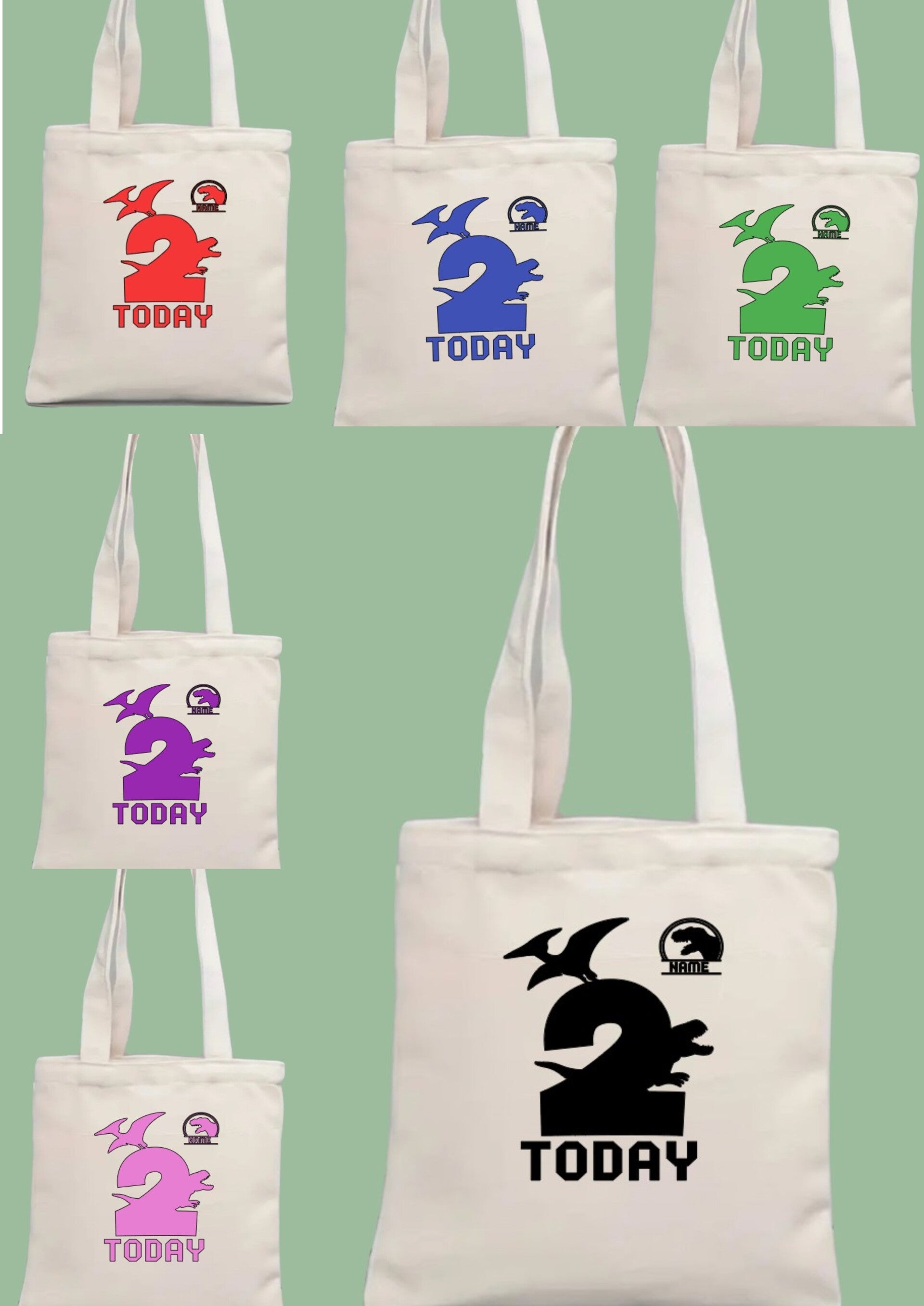 Dinosaur Birthday Canvas tote bag. Add name and age
