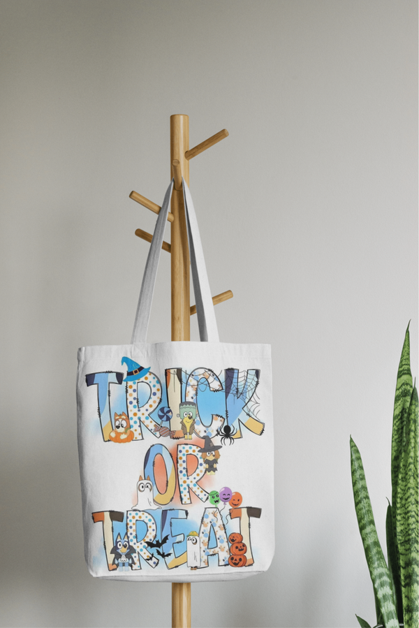 Halloween trick or teat canvas tote bag
