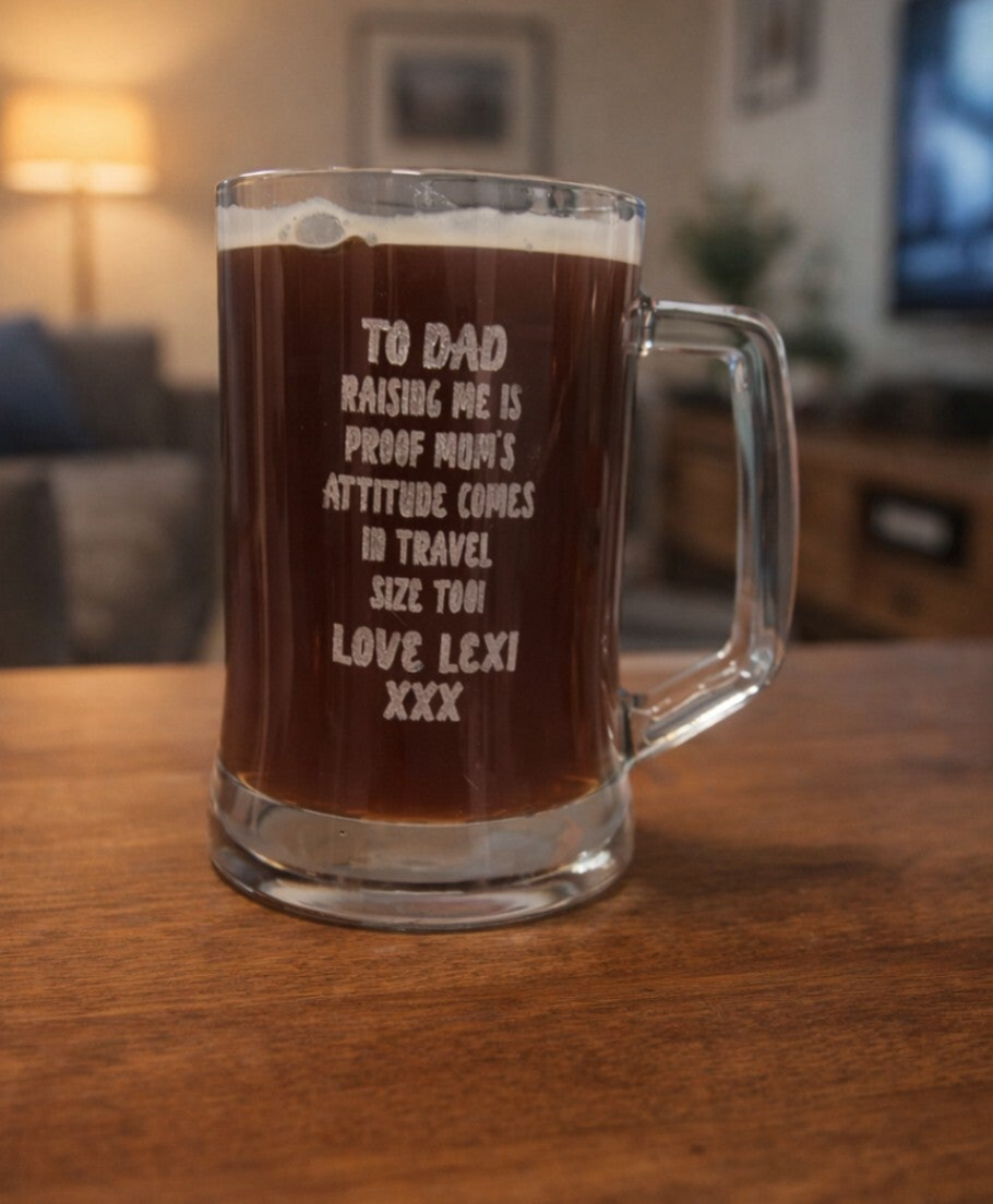 Engraved pint stein glass. Add your own message
