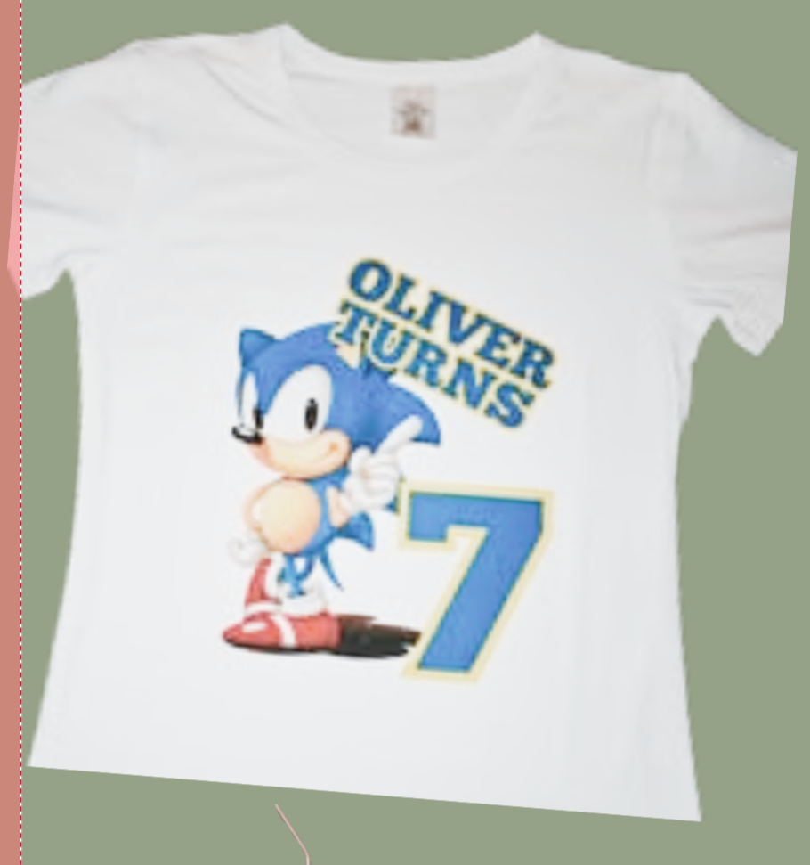 Kids personalised character t-shirt. Add own text. Age 1 to 13 years
