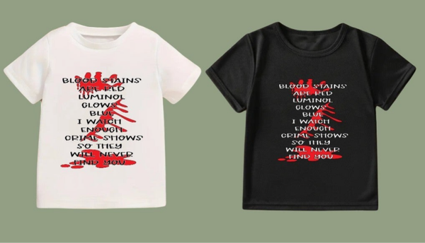 Adults blood stains t-shirt. Black or white. Mens and womens sizes