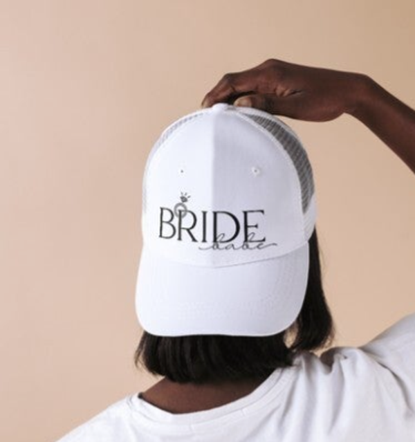 Bride Babe and Bride Tribe caps. Available in black or white. Personalisation available