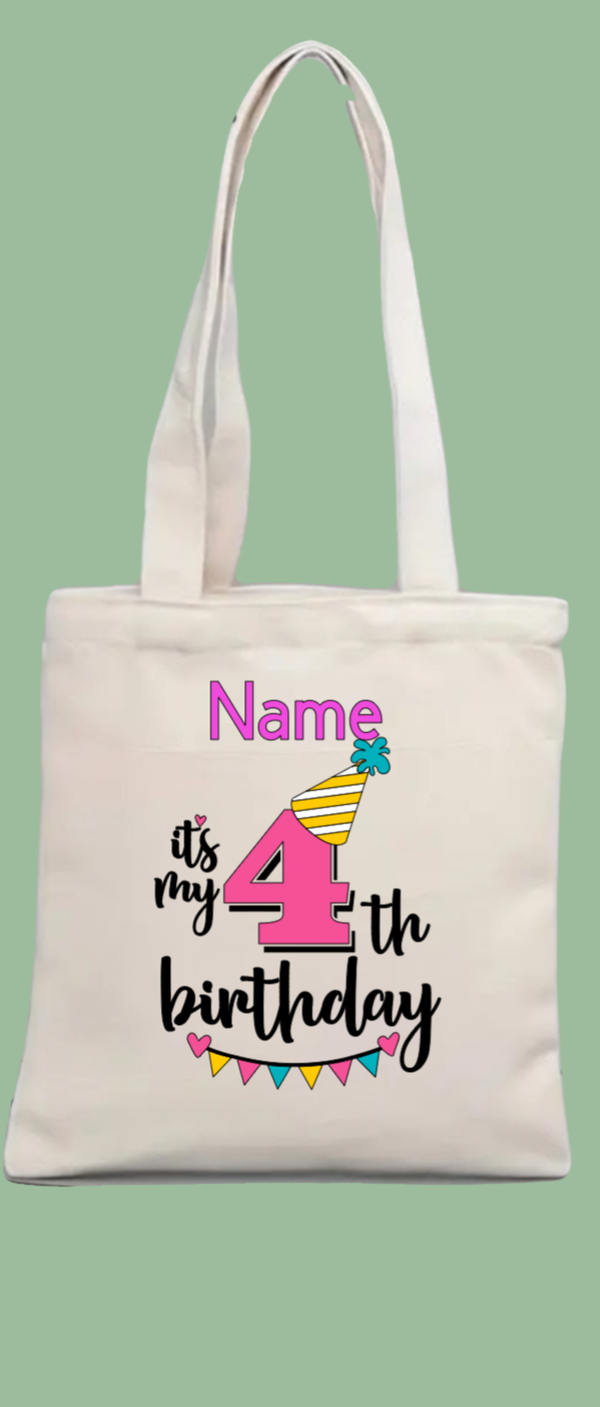 Number Birthday Canvas tote bag. Add name and age