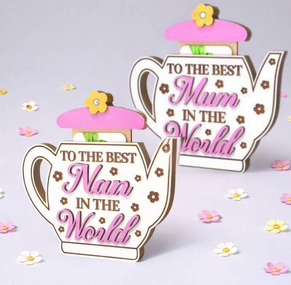 Teapot shaped gift card holder for Mum or Nan