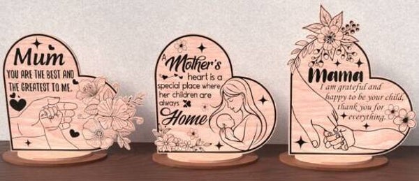 Heart shaped wooden mother's plaques
