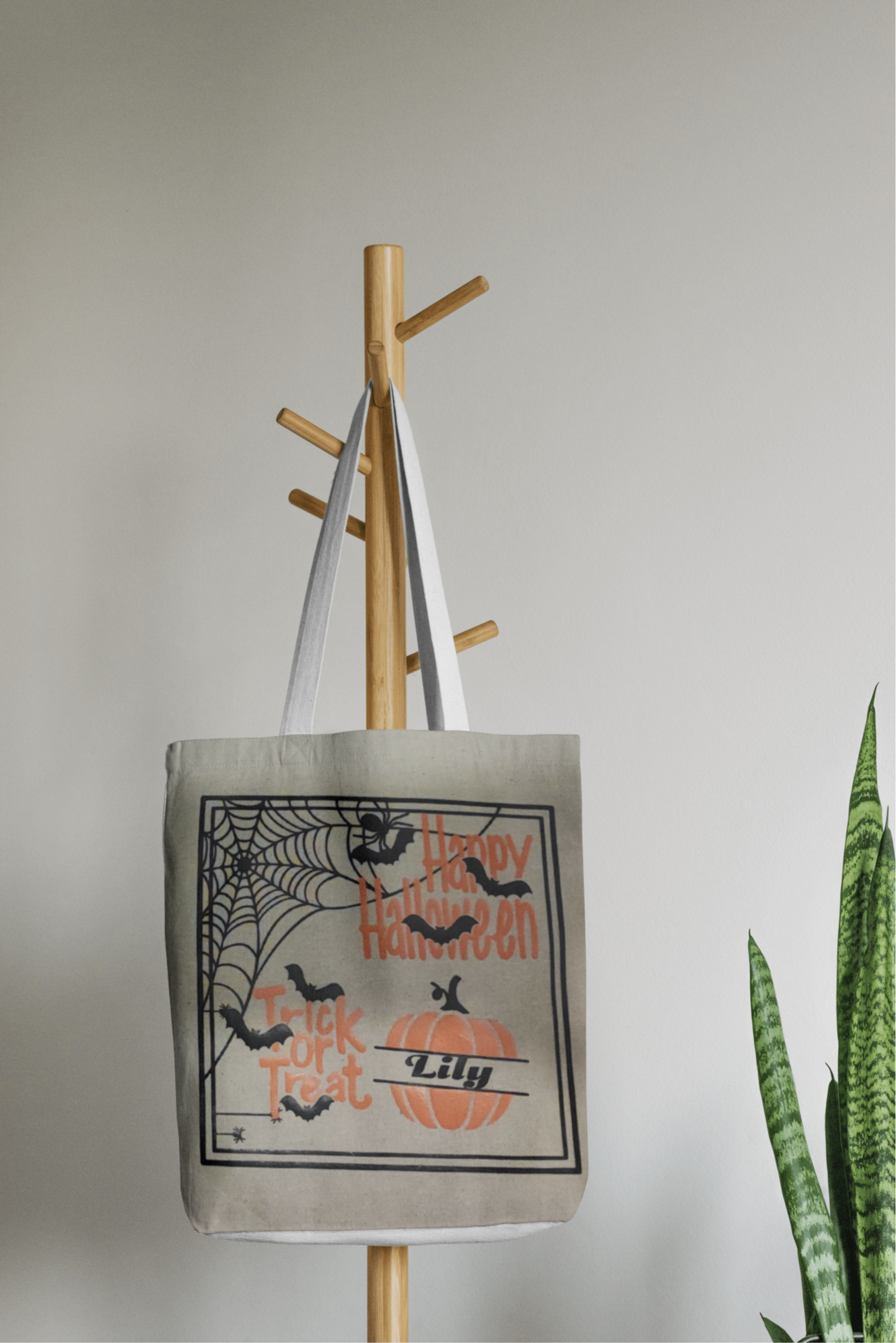 Halloween trick or teat canvas tote bag