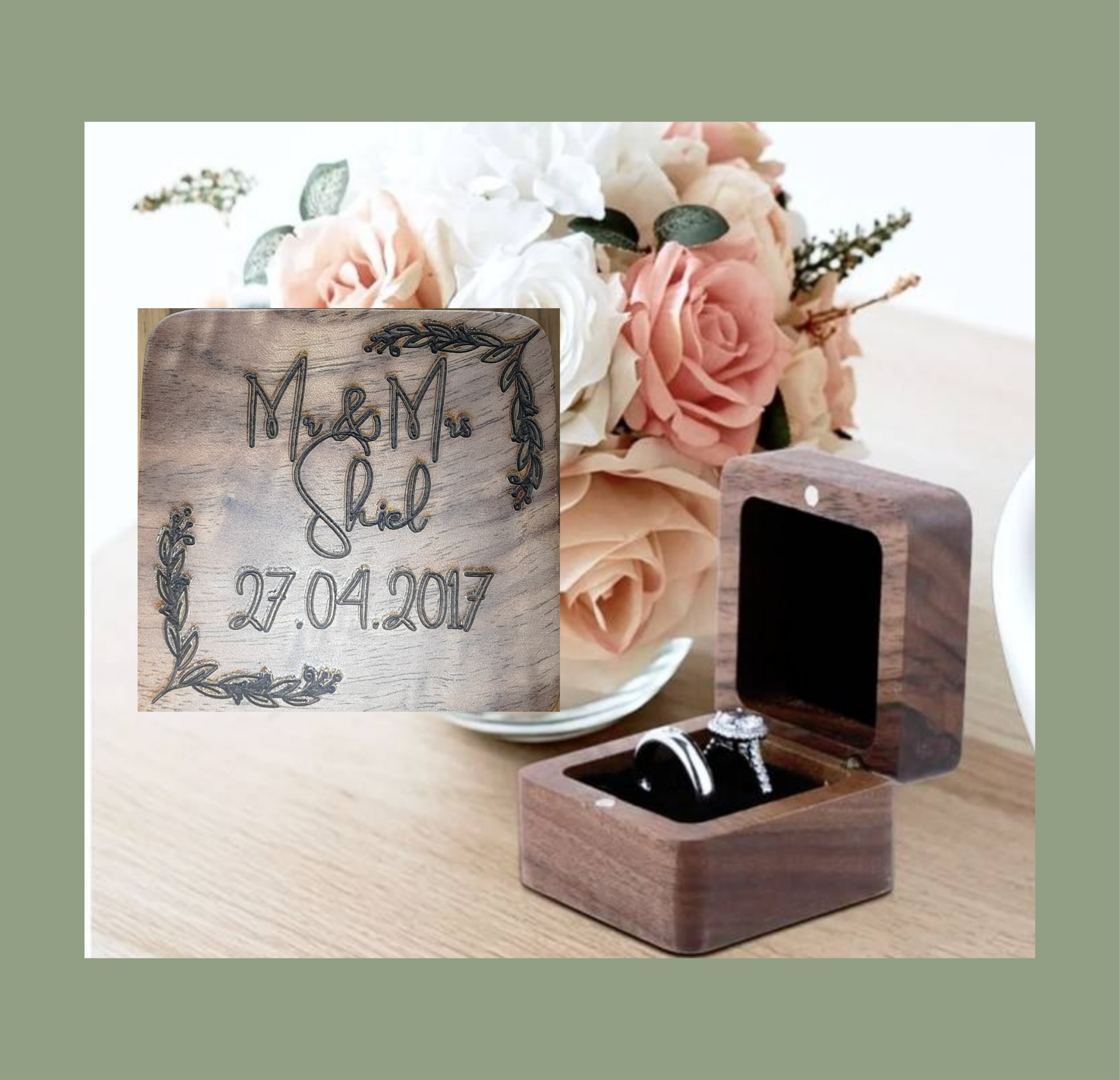 Wooden engraved ring box. Personalise with own text