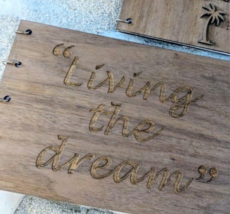 Personalised wooden engraved sketch, guest, photo book