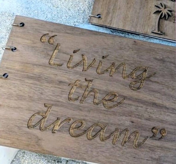 Personalised wooden engraved sketch, guest, photo book