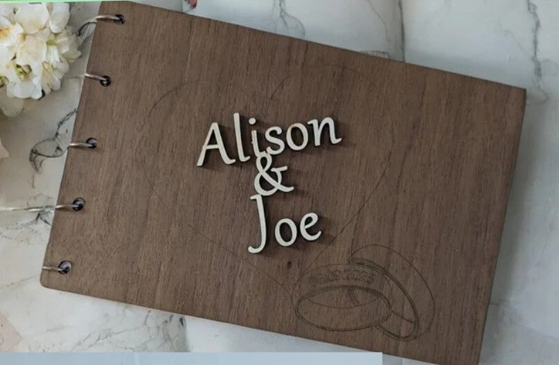 Personalised wooden raised painted sketch, guest,photo book