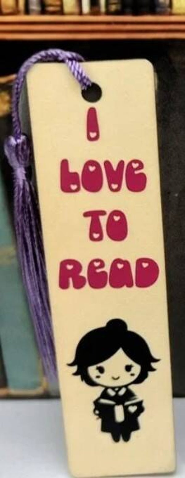 I love to read girl bookmark. Choose of material and writing colour