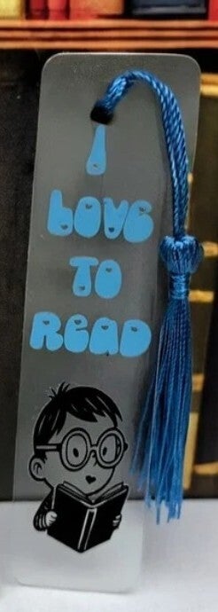 I love to read boy bookmark. Choose of material and writing colour