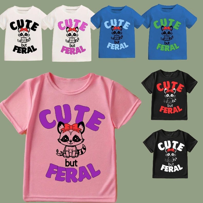 Kids t-shirt. Cute but feral. Age 1-13 years