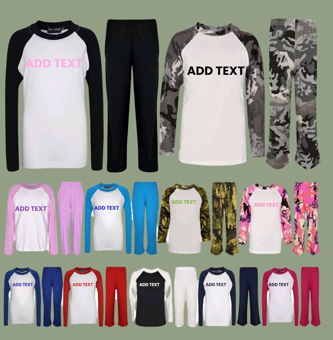 Kids personalised pyjamas. Add own text Age 1-13 years